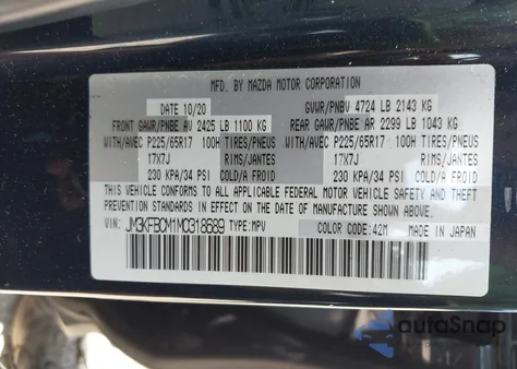 2021 Mazda Cx-5 Touring z USA, uszkodzony, nr VIN JM3KFBCM1M0318689